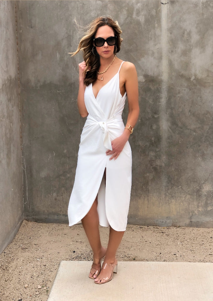 White Wrap Tank Dress – Cheekie Boutique